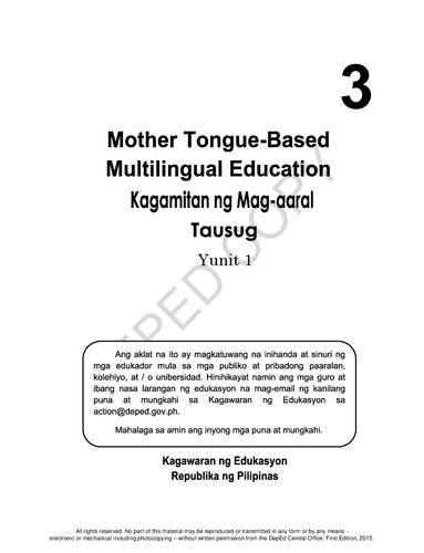 Mother Tongue-Based Multilingual Education. Kagamitan ng Mag-aaral. Tausug 3