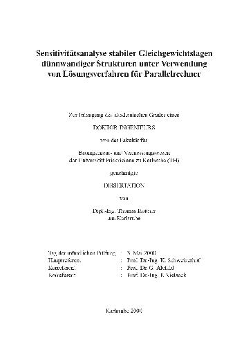 Sensitivitätsanalyse stabiler Gleichgewichtslagen dünnwandiger Strukturen unter Verwendung von Lösungsverfahren für Parallelrechner