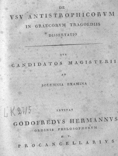 De VSV Anitistrophicovm in graecorvm tragoediis