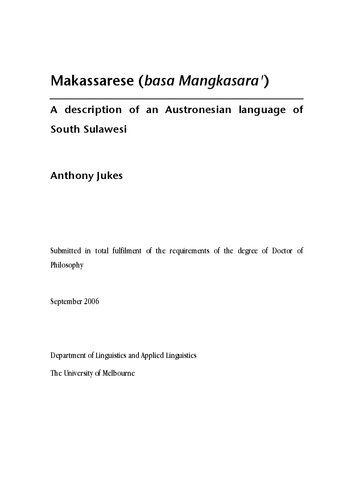 Makassarese (basa Mangkasaraʼ): A description of an Austronesian language of South Sulawesi