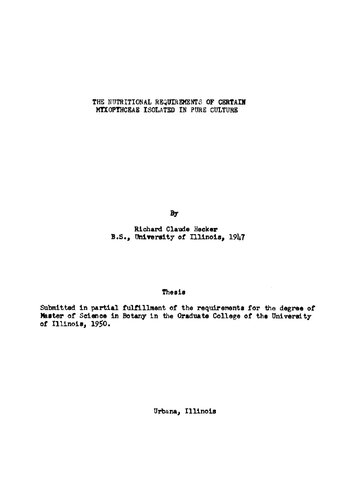 The nutritional requirements of certain Myxophyceae isolated in pure culture