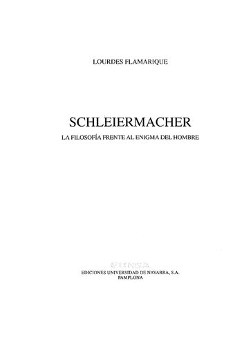 Schleiermacher La Filosofia Frente Al Enigma Del Hombre