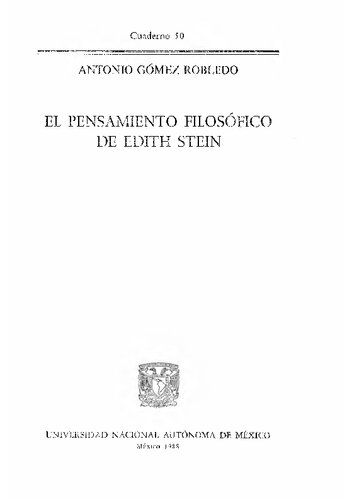 El Pensamiento Filosofico De Edith Stein