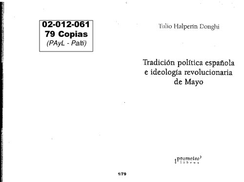 Tradicion Politica Española E Ideologia Revolucionaria De Mayo