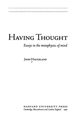 Having thought : essays in the metaphysics of mind