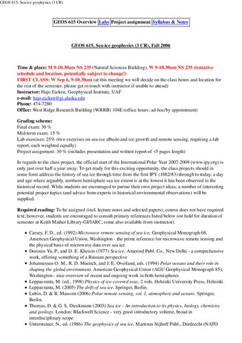 GEOS 615 - Geophysics of Sea Ice. Lecture Notes