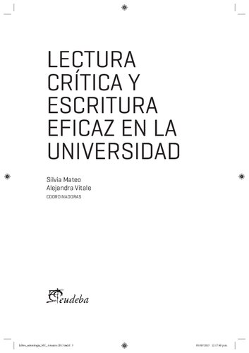 Lectura Critica Y Escritura Eficaz En La Universidad