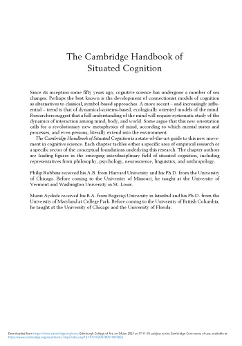 The Cambridge Handbook of Situated Cognition, Robbins & Aydede (ed.)