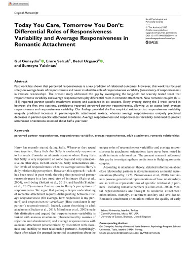 Today You Care, Tomorrow You Don’t: Differential Roles of Responsiveness Variability and Average Responsiveness in Romantic Attachment