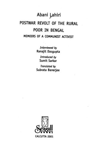 Postwar revolt of the rural poor in Bengal : memoirs of a communist activist