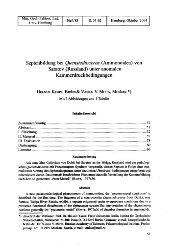 Septenbildung bei Quenstedtoceras (Ammonoidea) von Saratov (Russland) unter anomalen Kammerdruckbedingungen