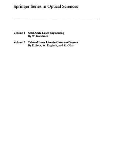 Table of Laser Lines in Gases and Vapors