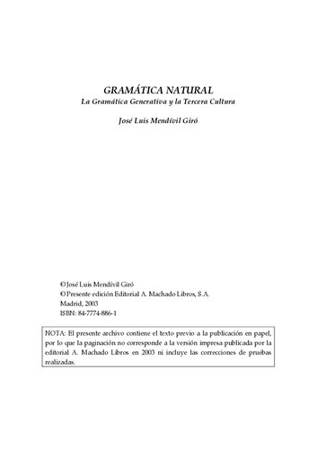 Gramática Natural: La Gramática Generativa y la Tercera Cultura