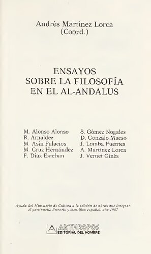 Ensayos Sobre La Filosofia De Al Andalus