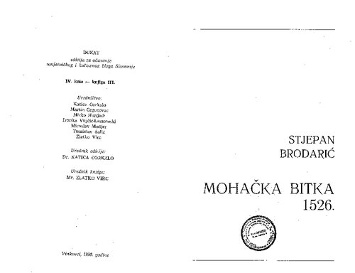 Stjepan Brodarić: Mohačka Bitka 1526.