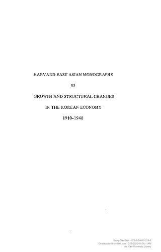 Growth and Structural Changes in the Korean Economy, 1910-1940