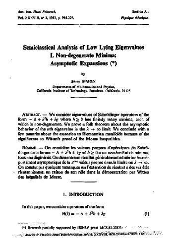 Semiclassical analysis of low lying eigenvalues. I. Non-degenerate minima: asymptotic expansions