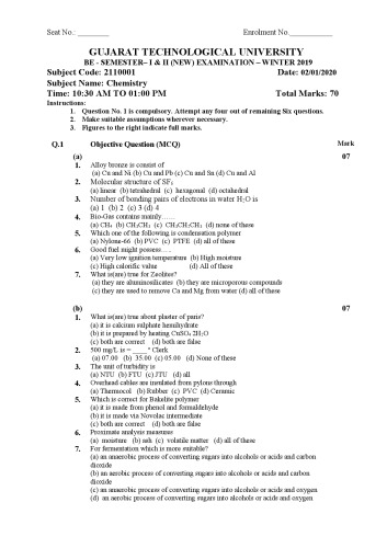 GTU Chemistry WINTER 2019 Paper