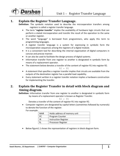 Computer Organization & Architecture (3140707) Darshan All Unit