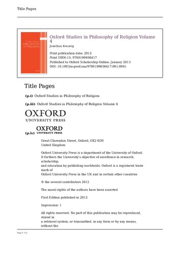 Oxford Studies in Philosophy of Religion