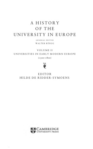 A History of the University in Europe Volume 2, Universities in Early Modern Europe (1500-1800)