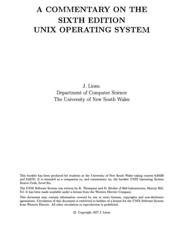 A Commentary on the Sixth Edition UNIX Operating System