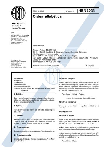 [ABNT NBR 6033:1989] Ordem alfabética