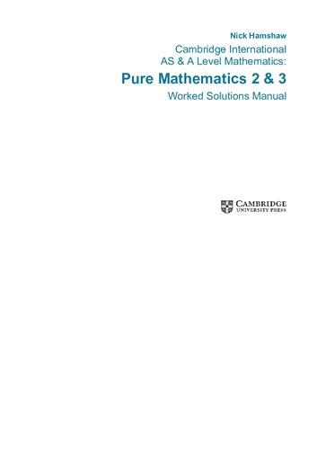 Cambridge International AS & A Level Mathematics Pure Mathematics 2 and 3 Worked Solutions Manual with Cambridge Elevate Edition