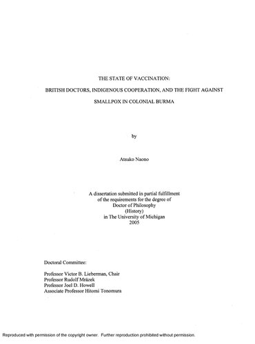 The state of vaccination: British doctors, indigenous cooperation, and the fight against smallpox in colonial Burma