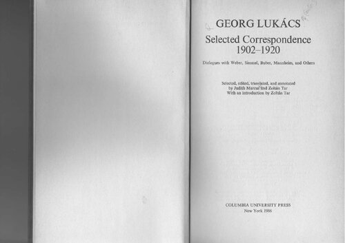 Georg Lukács: Selected correspondence 1902-1920