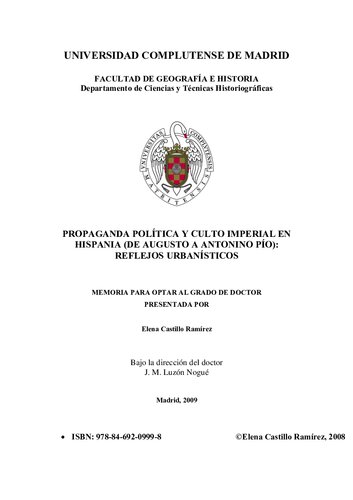 Propaganda política y culto imperial en Hispania (de Augusto a Antonino Pío). Tesis