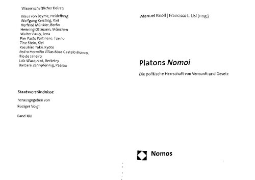 Platons Nomoi: Die politische Herrschaft von Vernunft und Gesetz