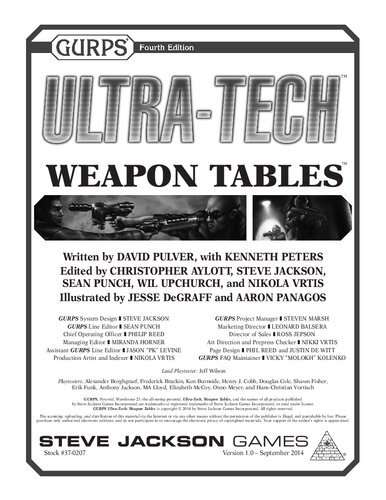 GURPS 4th edition. Ultra-Tech: Weapon Tables