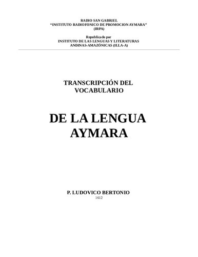 Transcripción del vocabulario de la lengua aymara