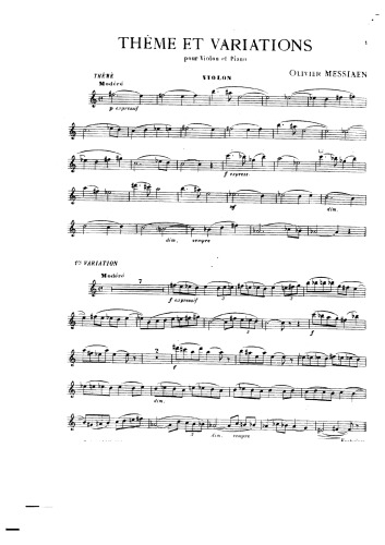 Thème et Variations for Violin and Piano