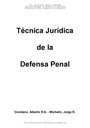 Técnica Jurídica de la Defensa Penal