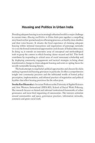 Housing and Politics in Urban India Opportunities and Contention