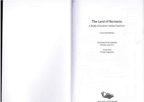 The Land of Remorse. A Study of Southern Italian Tarantism