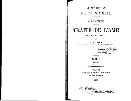 Aristote. Traité de l'ame