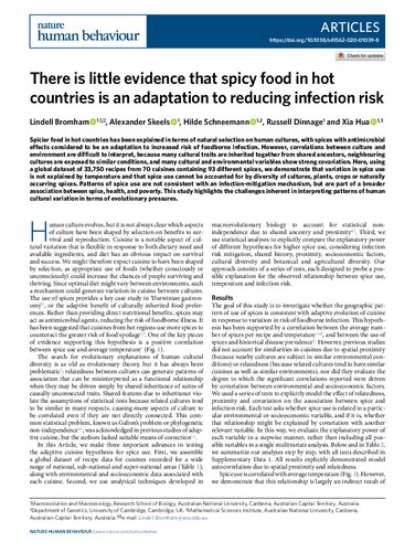 There is little evidence that spicy food in hot countries is an adaptation to reducing infection risk