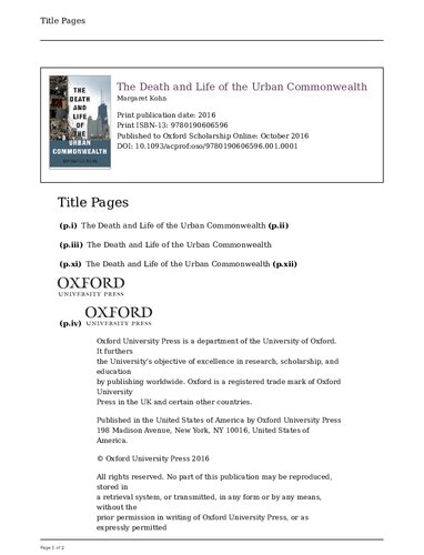 The Death and Life of the Urban Commonwealth