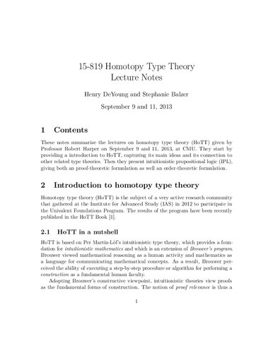 Homotopy Type Theory Lecture Notes (CMU 15-819)