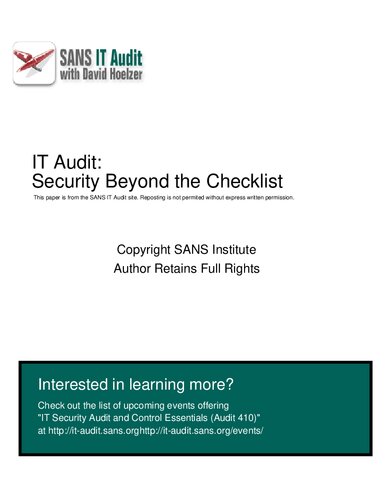 IT Audit - Security Beyond the Checklist