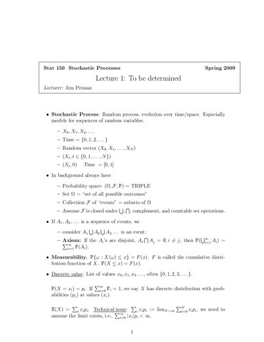 Stochastic Processes Lecture Notes (UCB STAT150)