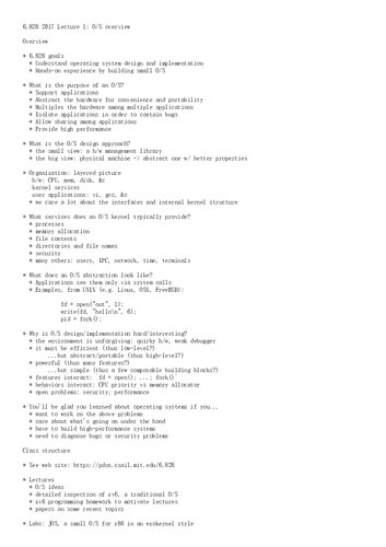 Operating System Lecture Notes (MIT 6.828)