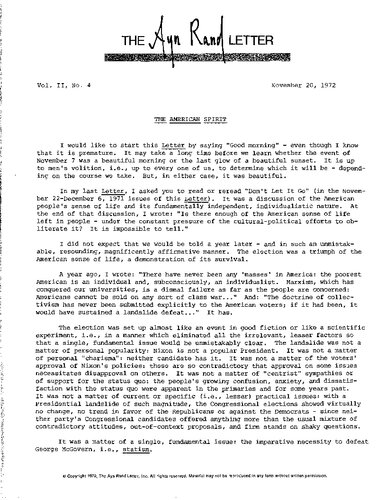 The Ayn Rand Letter (November 1972 to April 1973)