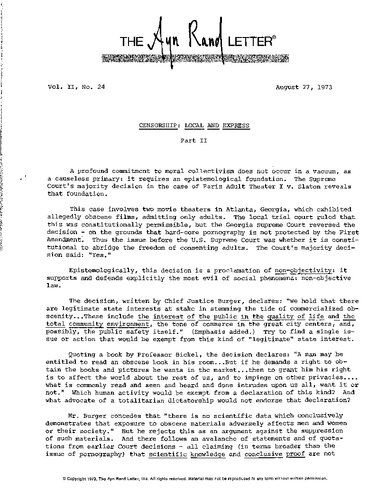 The Ayn Rand Letter (August 1973 to April 1974)