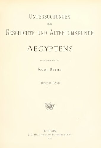 Untersuchungen zur Geschichte und Altertumskunde Ägyptens