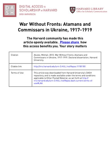 War without fronts: Atamans and Commissars in Ukraine 1917-1919