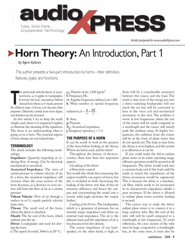 Horn Speaker Design , Horn Loudspeaker Design , Horn Design Theory